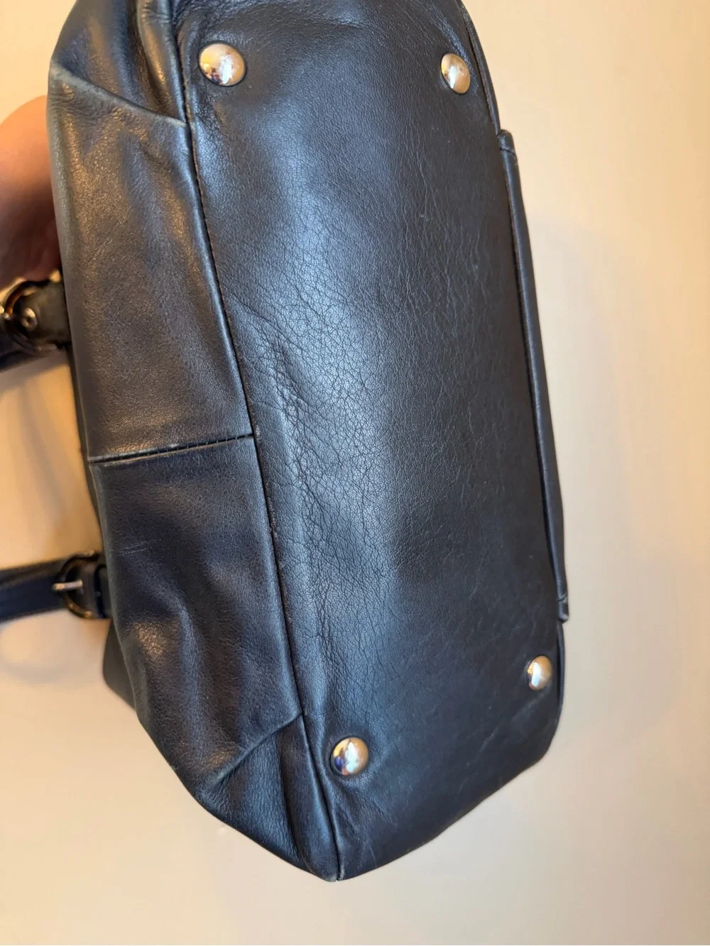 Coach F17216 Soho North South Black Leather Tote Shoulder Bag Blue Liner No Tag